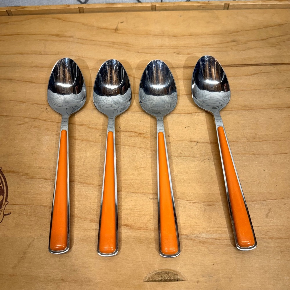 Fiesta Tangerine Flatware 4 Pieces Teaspoon Stainless Steel Orange Handles 6.25"